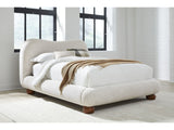 Afra Chinchilla Queen Chenille Upholstered Wood Leg Platform Bed by Modus Furniture at Eve Furniture