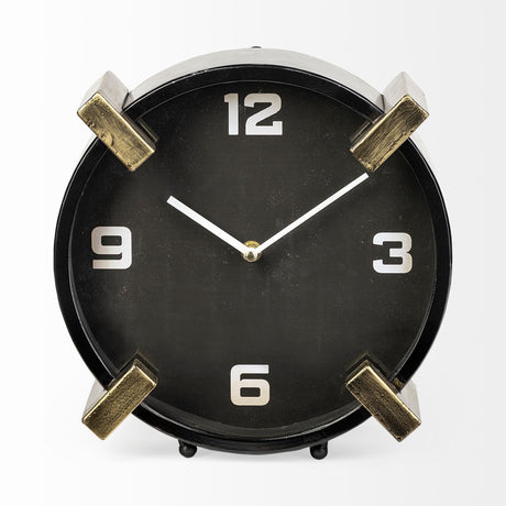 Agar Black Metal Round Table Clock by Mercana at Eve Furniture