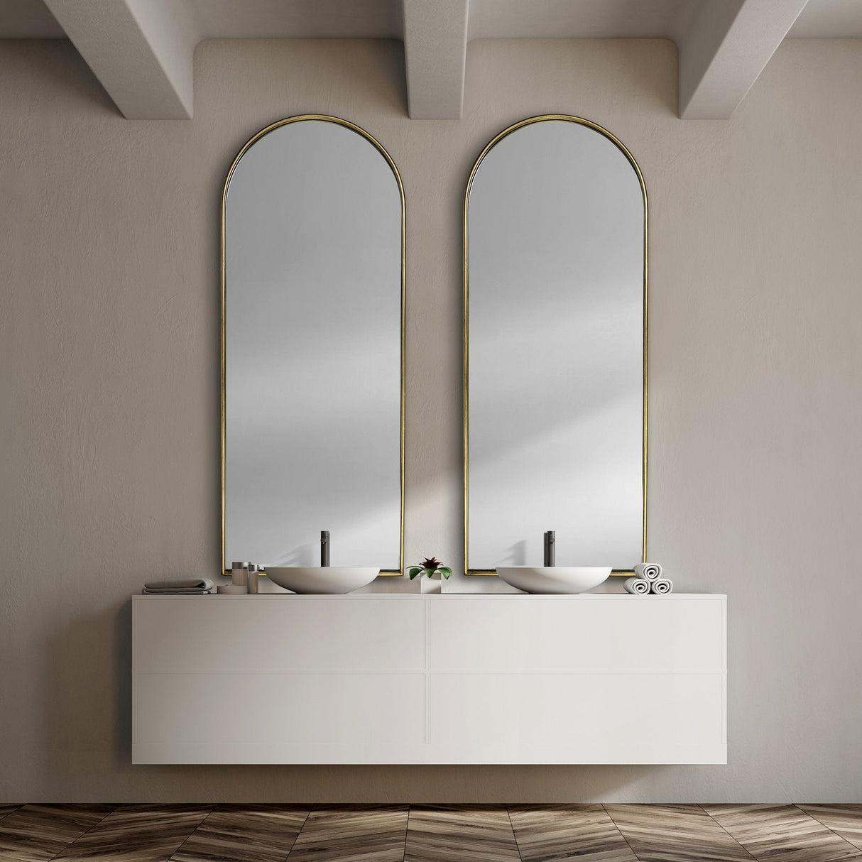 Agatha Rounded Arch Gold Metal Frame Full Length Mirror by Mercana at Eve Furniture