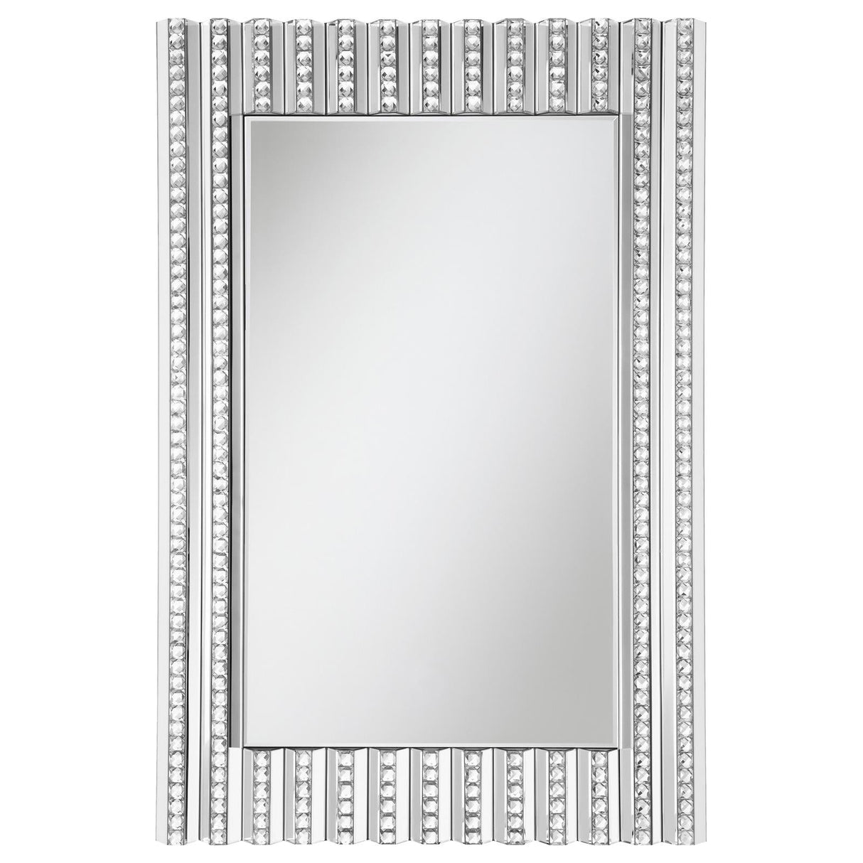 Aideen Silver Rectangular Wall Mirror with Vertical Stripes of Faux Crystals