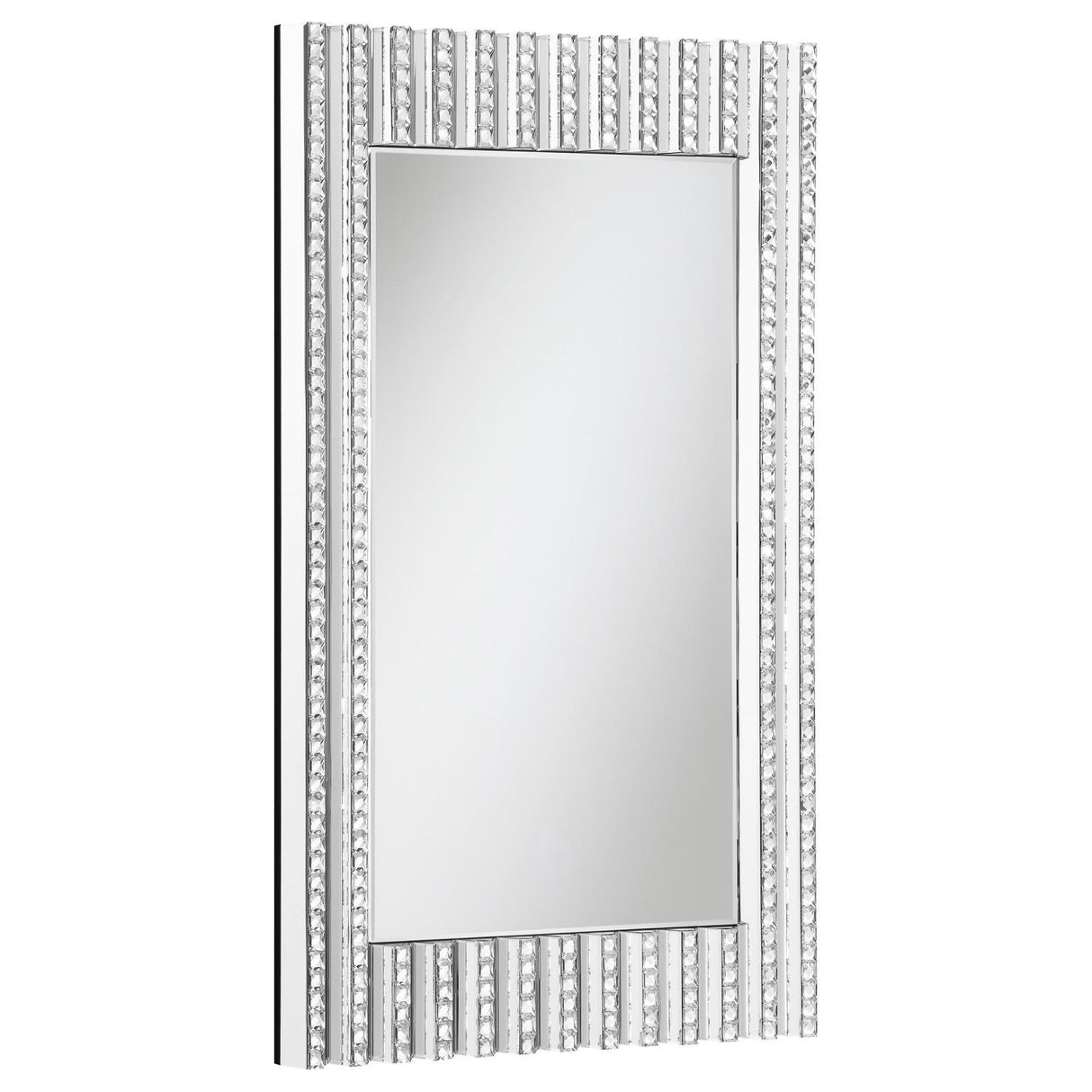Aideen Silver Rectangular Wall Mirror with Vertical Stripes of Faux Crystals by Coaster at Eve Furniture