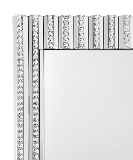 Aideen Silver Rectangular Wall Mirror with Vertical Stripes of Faux Crystals by Coaster at Eve Furniture