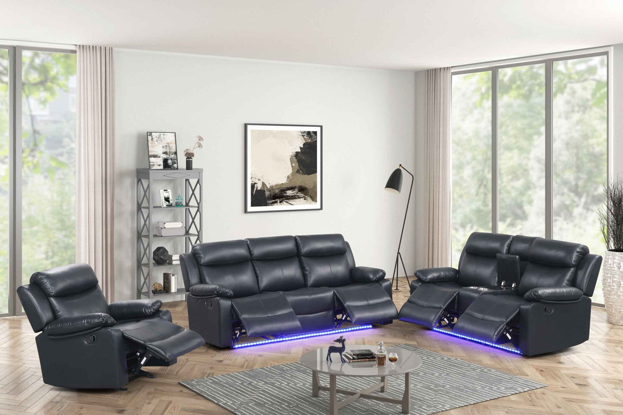 Aiden Black Leather Gel 3-Piece Manual Reclining Set by Happy Homes at Eve Furniture