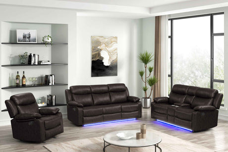 Aiden Brown Leather Gel 3-Piece Manual Reclining Set by Happy Homes at Eve Furniture