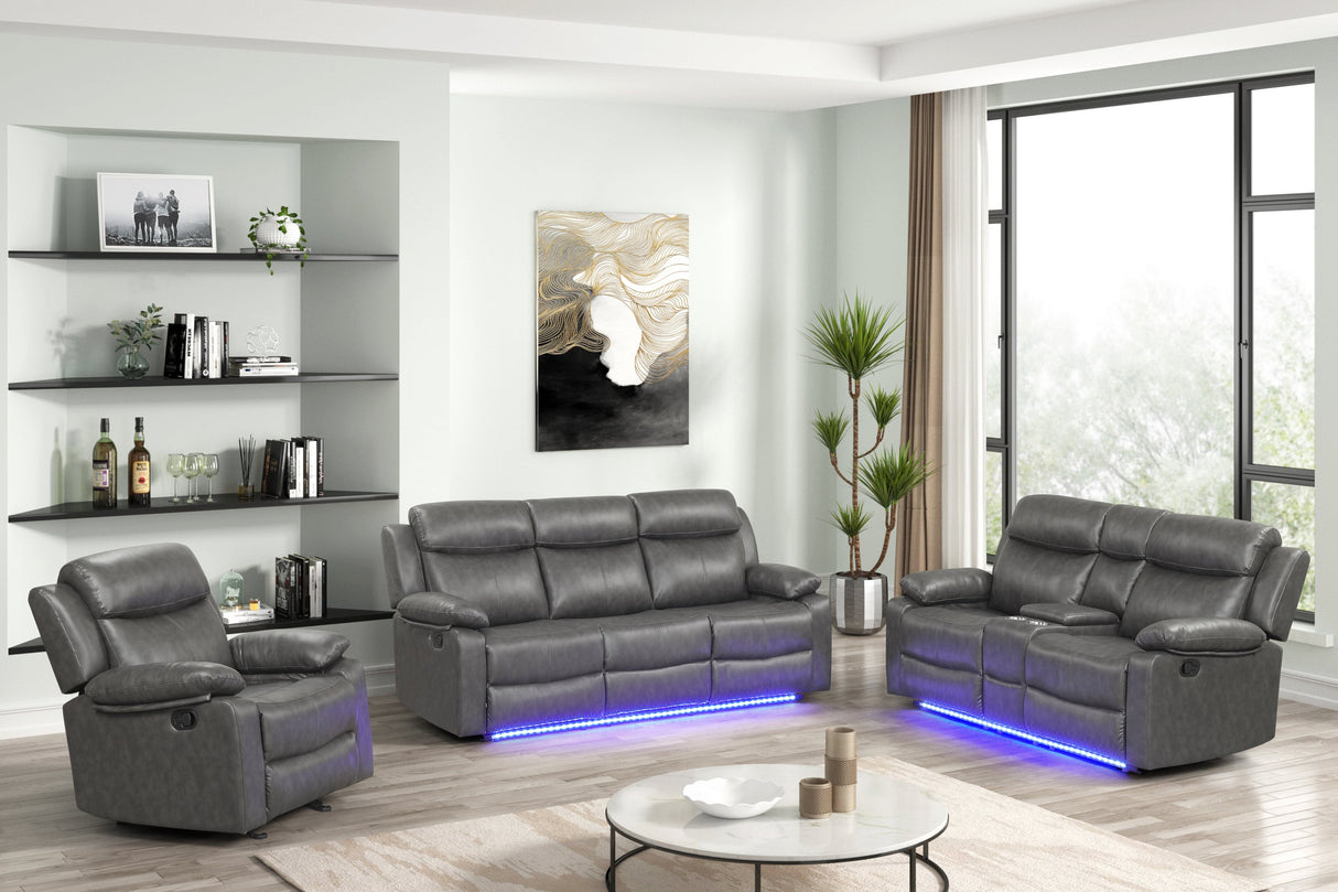 Aiden Gray Leather Gel 3-Piece Manual Reclining Set by Happy Homes at Eve Furniture