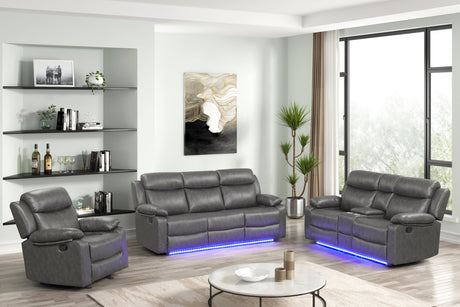 Aiden Gray Leather Gel 3-Piece Manual Reclining Set by Happy Homes at Eve Furniture