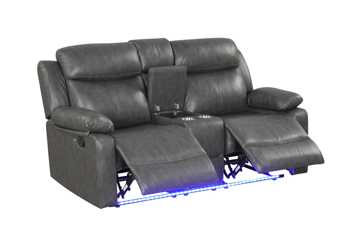 Aiden Gray Leather Gel 3-Piece Manual Reclining Set by Happy Homes at Eve Furniture
