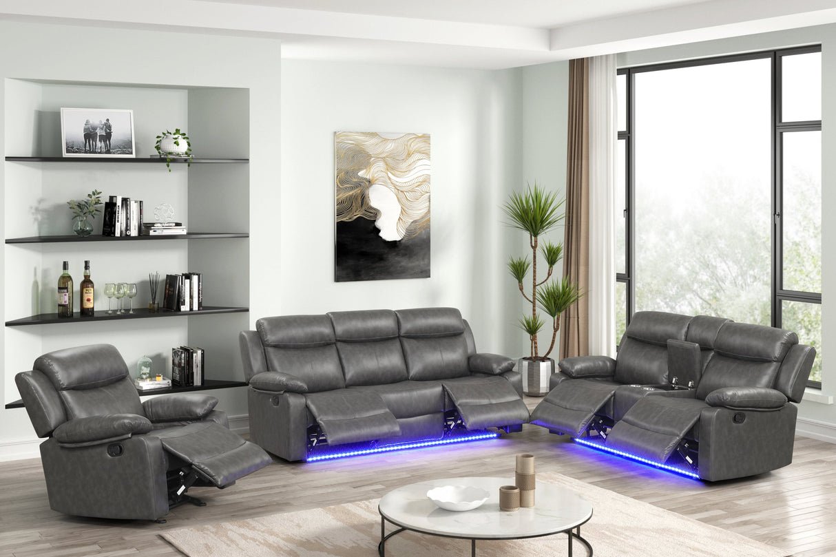 Aiden Gray Leather Gel 3-Piece Manual Reclining Set by Happy Homes at Eve Furniture