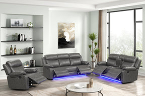 Aiden Gray Leather Gel 3-Piece Manual Reclining Set by Happy Homes at Eve Furniture