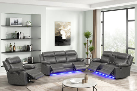 Aiden Gray Leather Gel 3-Piece Manual Reclining Set by Happy Homes at Eve Furniture