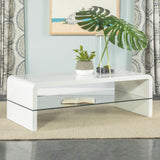 Airell White High Gloss Rectangular Coffee Table with Glass Shelf