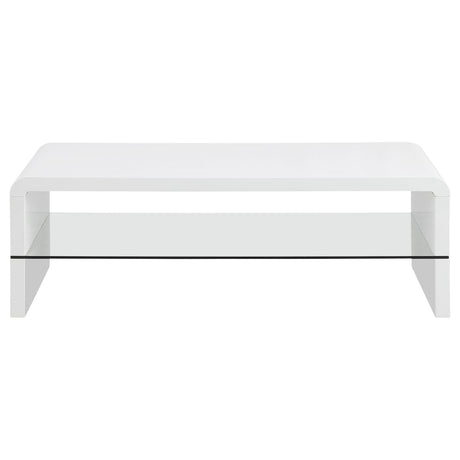 Airell White High Gloss Rectangular Coffee Table with Glass Shelf