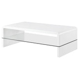 Airell White High Gloss Rectangular Coffee Table with Glass Shelf