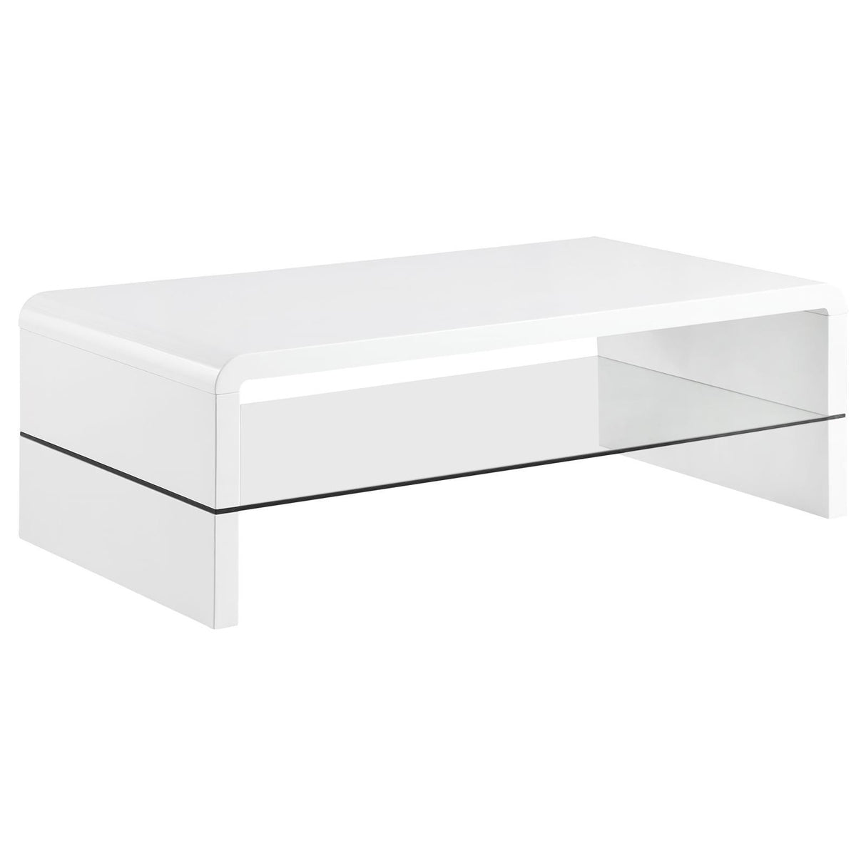 Airell White High Gloss Rectangular Coffee Table with Glass Shelf by Coaster at Eve Furniture