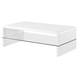 Airell White High Gloss Rectangular Coffee Table with Glass Shelf by Coaster at Eve Furniture