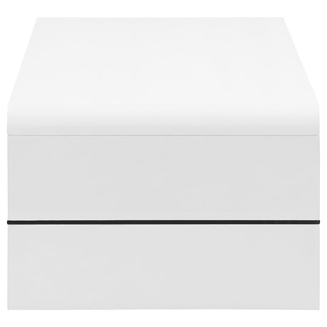 Airell White High Gloss Rectangular Coffee Table with Glass Shelf by Coaster at Eve Furniture