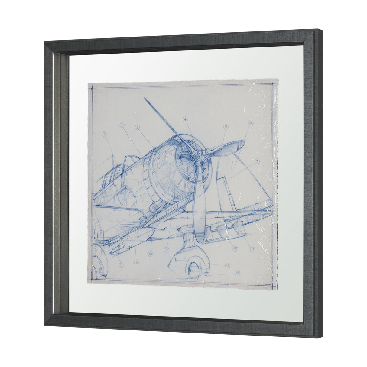 Airplane Mechanical Sketch I by Ethan Harper Hand Embellished Framed Art Print Matted under Glass by Mercana at Eve Furniture