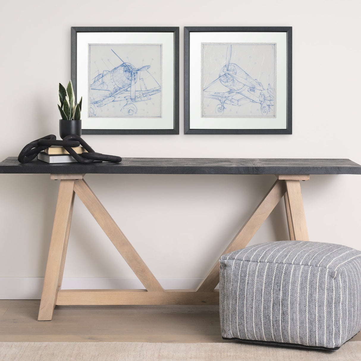 Airplane Mechanical Sketch I by Ethan Harper Hand Embellished Framed Art Print Matted under Glass by Mercana at Eve Furniture