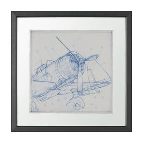 Airplane Mechanical Sketch I by Ethan Harper Hand Embellished Framed Art Print Matted under Glass by Mercana at Eve Furniture