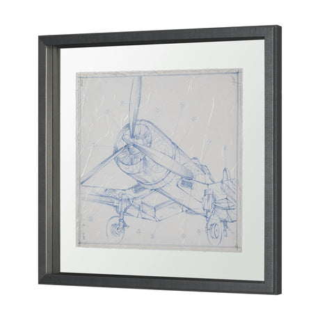 Airplane Mechanical Sketch II by Ethan Harper Hand Embellished Framed Art Print Matted under Glass by Mercana at Eve Furniture