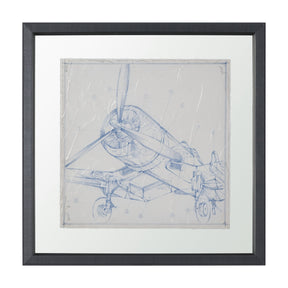 Airplane Mechanical Sketch II by Ethan Harper Hand Embellished Framed Art Print Matted under Glass by Mercana at Eve Furniture