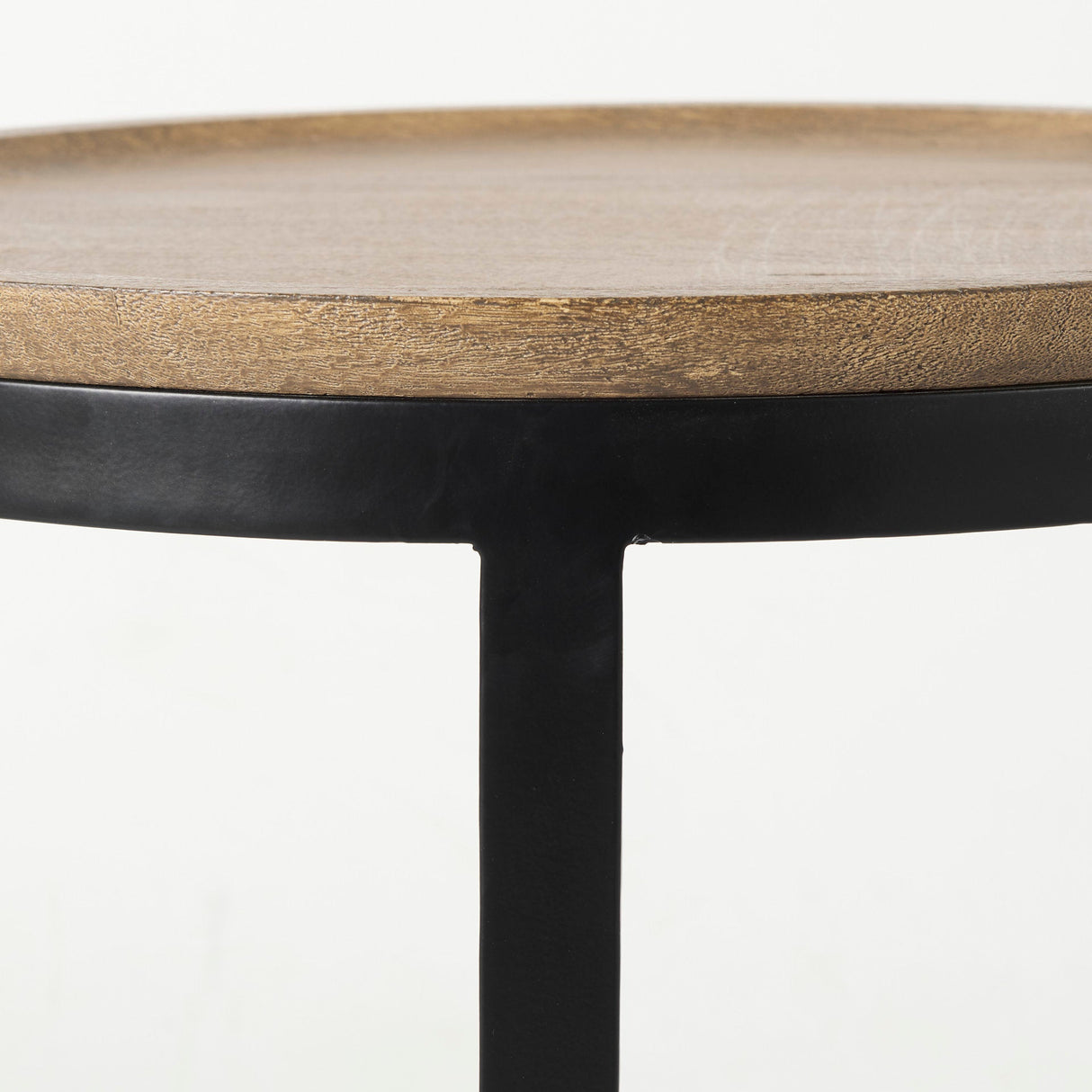Aisley (Set of 2) 19.3L x 19.3W x 19H Light Brown Wood W/ Black Metal Base Round Nesting Side Tables by Mercana at Eve Furniture