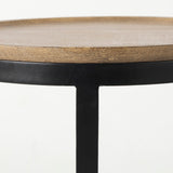Aisley (Set of 2) 19.3L x 19.3W x 19H Light Brown Wood W/ Black Metal Base Round Nesting Side Tables by Mercana at Eve Furniture