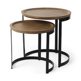 Aisley (Set of 2) 19.3L x 19.3W x 19H Light Brown Wood W/ Black Metal Base Round Nesting Side Tables by Mercana at Eve Furniture