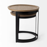 Aisley (Set of 2) Light Brown Wood W/ Black Metal Base Round Nesting Side Tables by Mercana at Eve Furniture