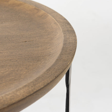 Aisley (Set of 2) Light Brown Wood W/ Black Metal Base Round Nesting Side Tables by Mercana at Eve Furniture