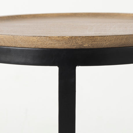 Aisley (Set of 2) Light Brown Wood W/ Black Metal Base Round Nesting Side Tables by Mercana at Eve Furniture