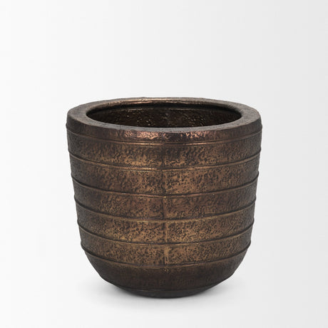 Aivana Large Antiqued Gold Metal Floor Vase by Mercana at Eve Furniture