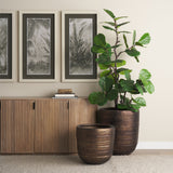 Aivana Large Antiqued Gold Metal Floor Vase by Mercana at Eve Furniture
