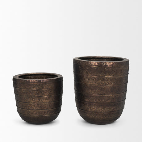 Aivana Large Antiqued Gold Metal Floor Vase by Mercana at Eve Furniture