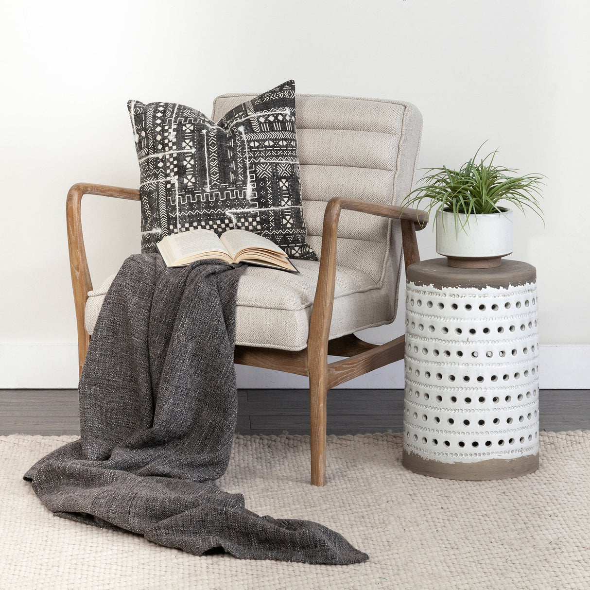 Ajax II Cream Fabric W/ Brown Wooden Frame Accent Chair by Mercana at Eve Furniture