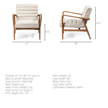 Ajax II Cream Fabric W/ Brown Wooden Frame Accent Chair by Mercana at Eve Furniture