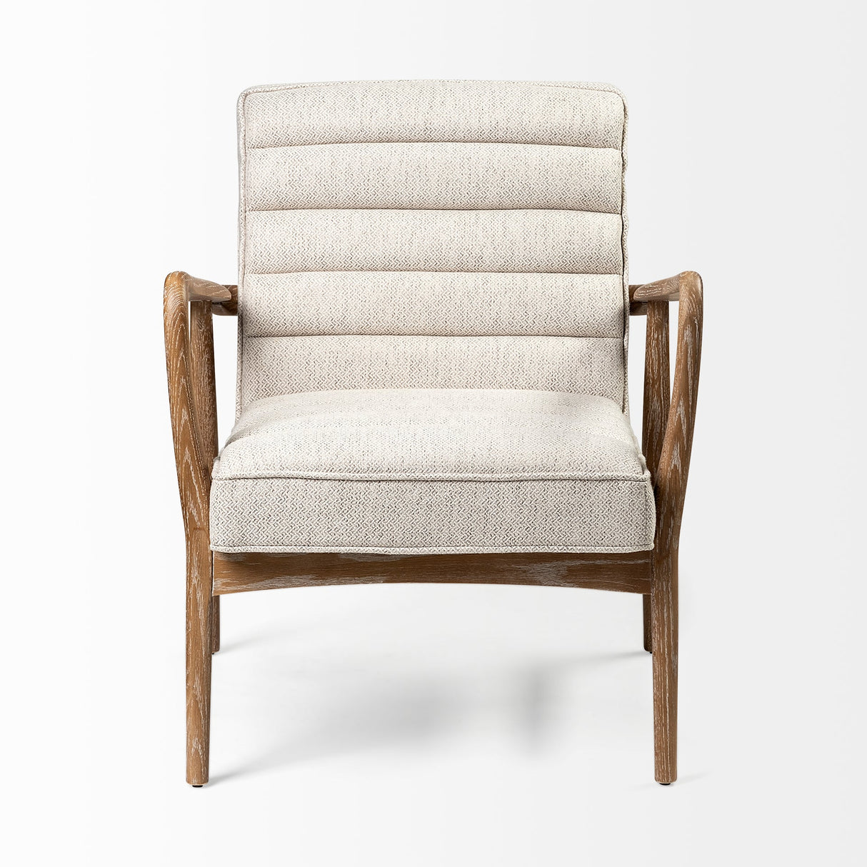 Ajax II Cream Fabric W/ Brown Wooden Frame Accent Chair by Mercana at Eve Furniture