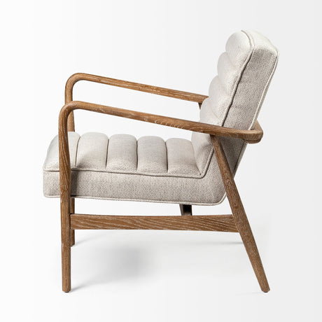 Ajax II Cream Fabric W/ Brown Wooden Frame Accent Chair by Mercana at Eve Furniture