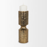 Akira Large Hammered Gold Metal Pillar Candle Holder by Mercana at Eve Furniture