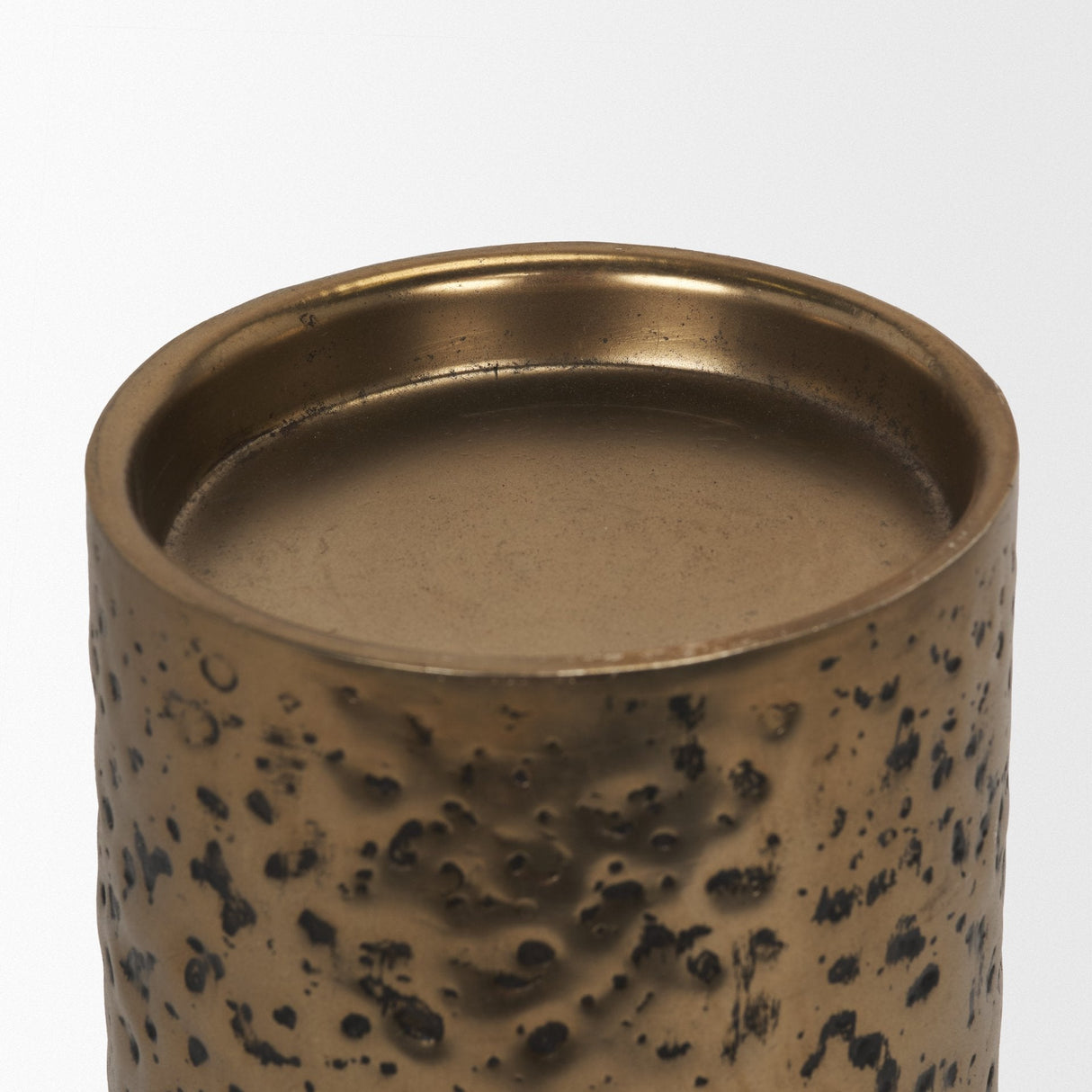 Akira Large Hammered Gold Metal Pillar Candle Holder by Mercana at Eve Furniture