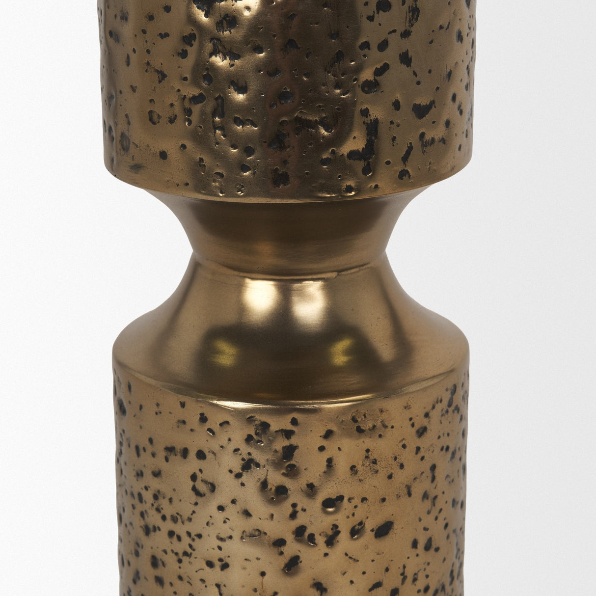 Akira Large Hammered Gold Metal Pillar Candle Holder by Mercana at Eve Furniture