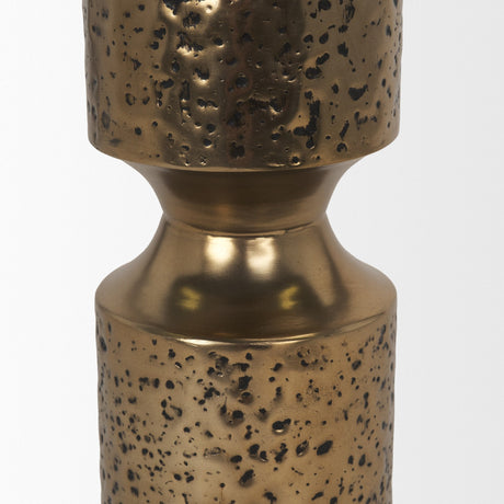 Akira Large Hammered Gold Metal Pillar Candle Holder by Mercana at Eve Furniture
