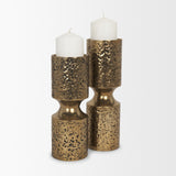 Akira Large Hammered Gold Metal Pillar Candle Holder by Mercana at Eve Furniture