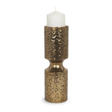 Akira Large Hammered Gold Metal Pillar Candle Holder by Mercana at Eve Furniture