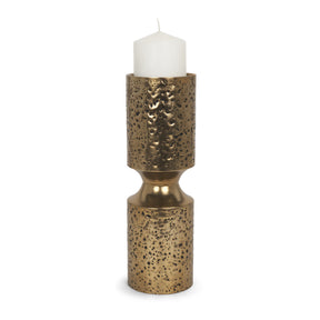 Akira Large Hammered Gold Metal Pillar Candle Holder by Mercana at Eve Furniture