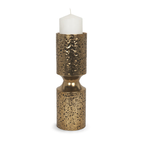 Akira Large Hammered Gold Metal Pillar Candle Holder by Mercana at Eve Furniture
