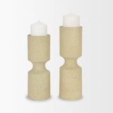 Akira Large Textured Beige Metal Pillar Candle Holder by Mercana at Eve Furniture