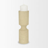 Akira Large Textured Beige Metal Pillar Candle Holder by Mercana at Eve Furniture