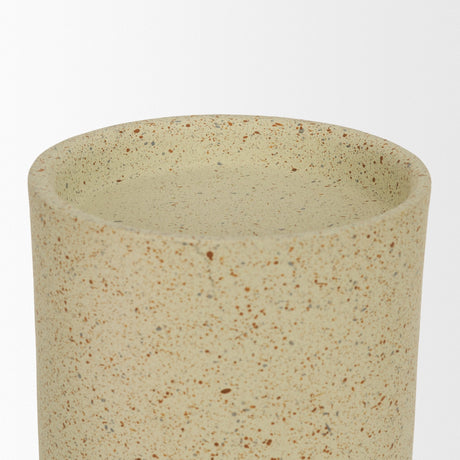 Akira Large Textured Beige Metal Pillar Candle Holder by Mercana at Eve Furniture