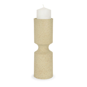 Akira Large Textured Beige Metal Pillar Candle Holder by Mercana at Eve Furniture